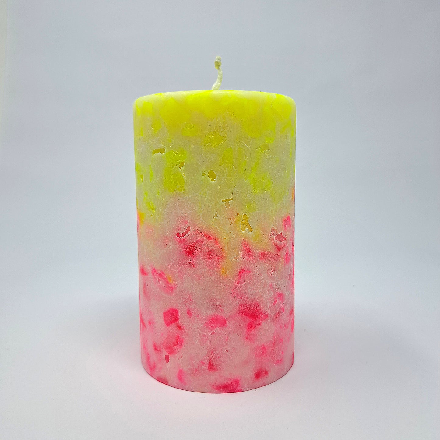Stumpenkerze neon groß gelb-pink