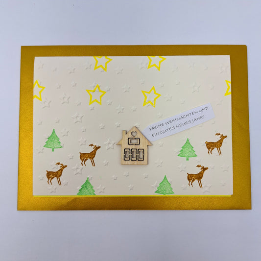 Weihnachtskarte "Weihnachtslandschaft mit Sternenprägung"